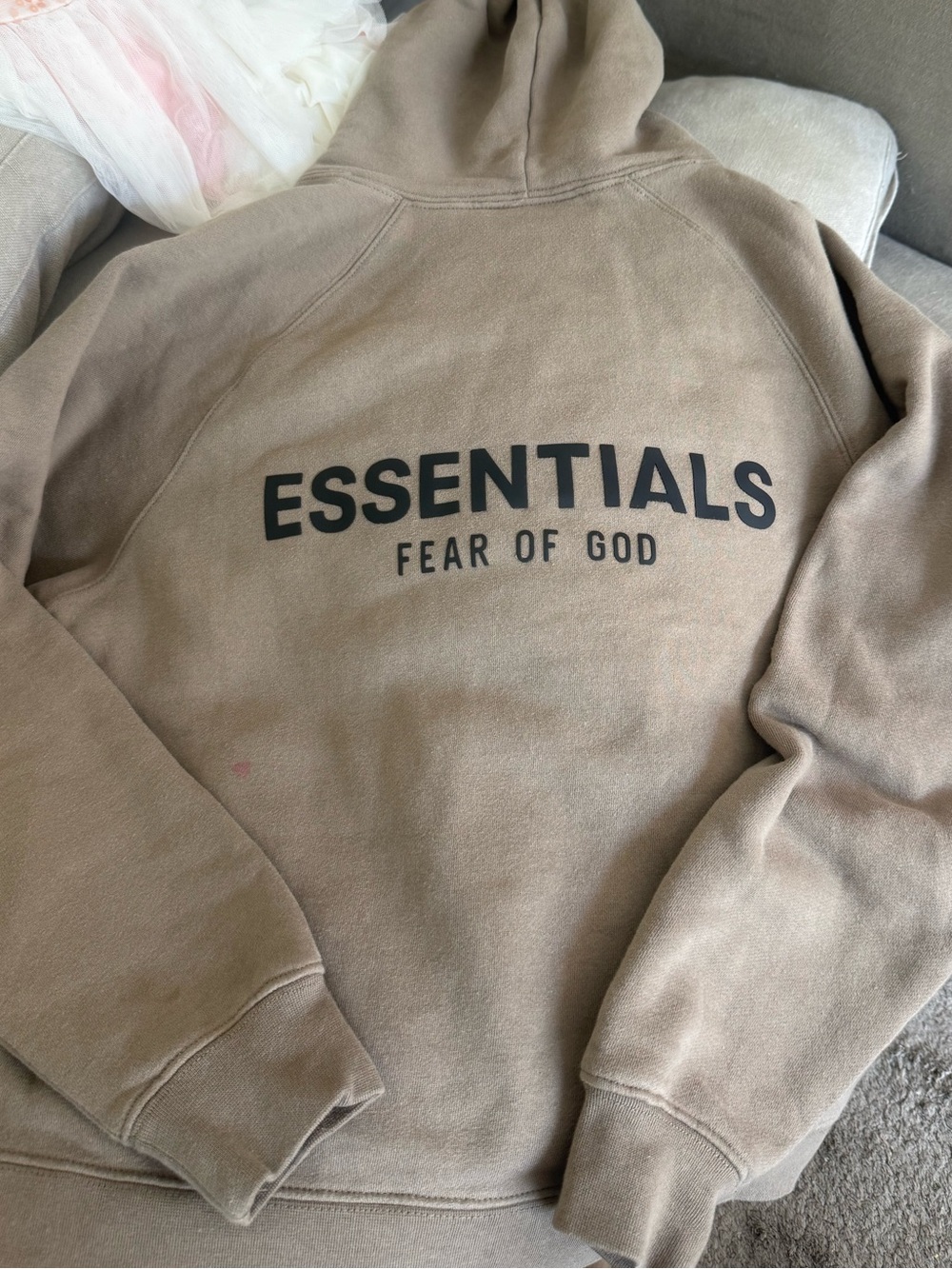 Fear of God Essentials Hoodie in Taupe Brown with Black Logo